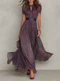 Flavia™ • Długa fioletowa sukienka z dekoltem